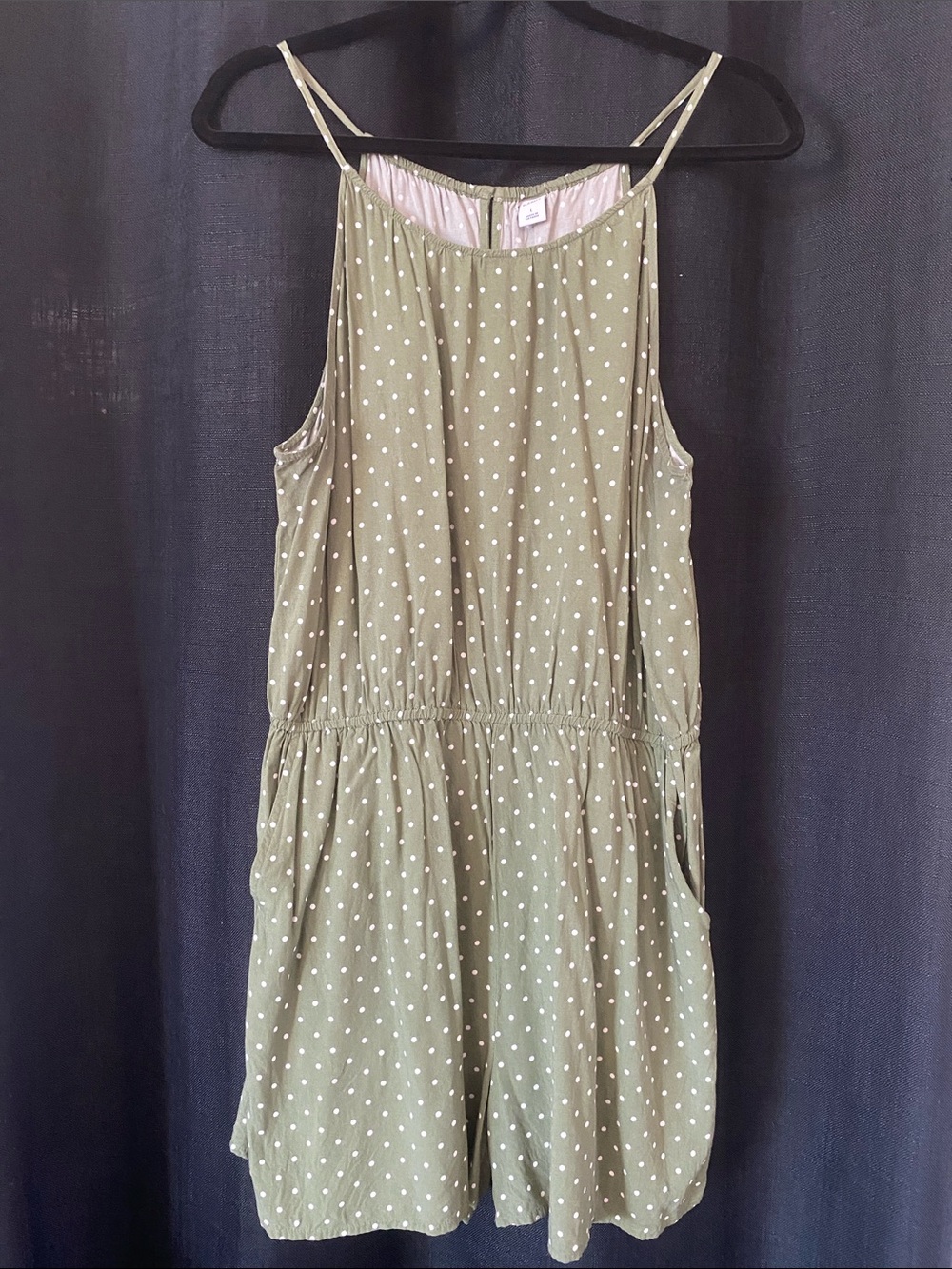 Old Navy Olive Green Polka Dot Romper - Picture 1 of 6